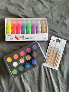 NWT IKEA MÅLA Multicolor Paint Set with Brushes - Bright Neon & Pastel Colors